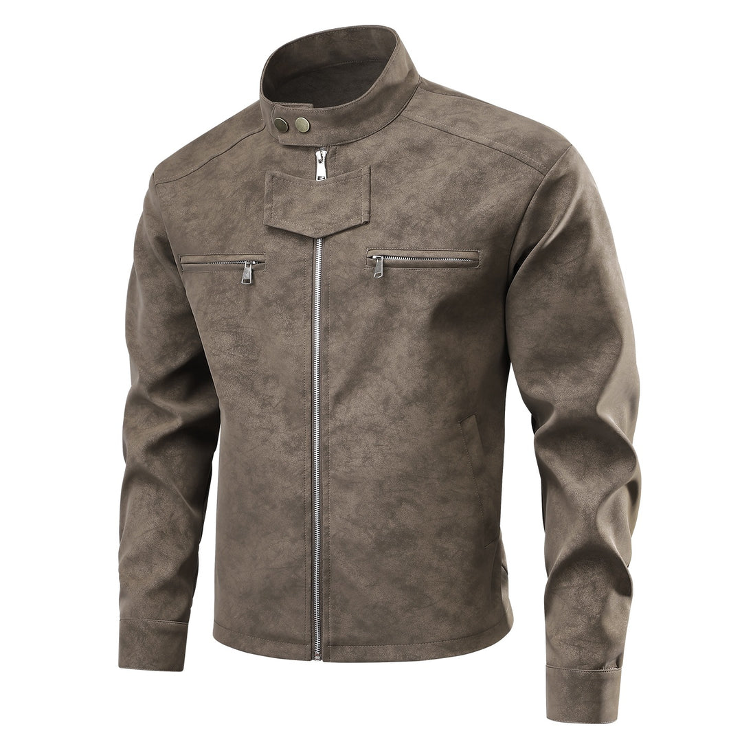 Herren Velourslederoptik-Bikerjacke mit Stehkragen, Brustreißverschlusstaschen & verdeckter Druckknopfblende Nord Taschen