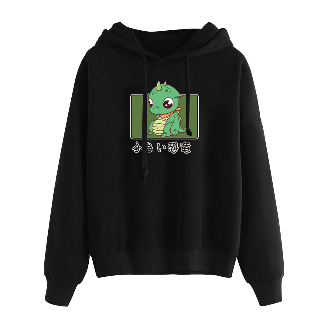 Damen nan kurz geschnittener Cropped-Kapuzenpullover mit niedlicher Frosch-Illustration und verstellbarer Kapuze Nord Taschen