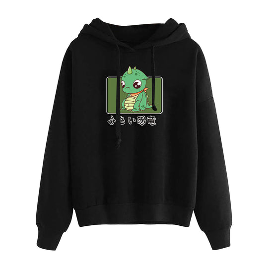 Damen nan kurz geschnittener Cropped-Kapuzenpullover mit niedlicher Frosch-Illustration und verstellbarer Kapuze Nord Taschen