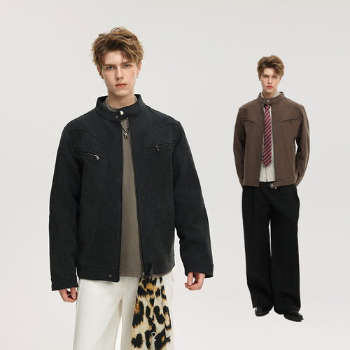 Herren Lässige Utility‑Jacke mit Stehkragen, Reißverschluss und Brusttaschen Nord Taschen