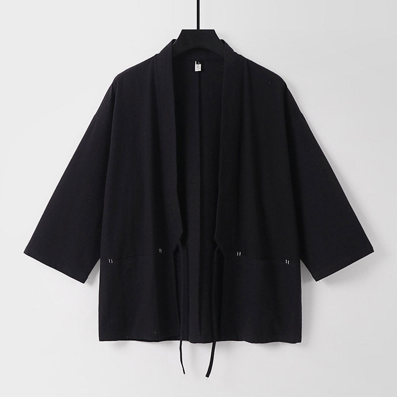 Damen Lockerer Kimono-Cardigan aus Baumwollmix mit Tunnelzug und Hüfttaschen Nord Taschen
