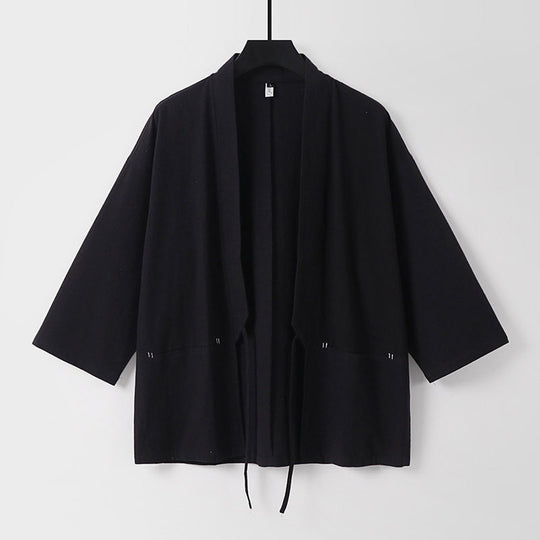 Damen Lockerer Kimono-Cardigan aus Baumwollmix mit Tunnelzug und Hüfttaschen Nord Taschen