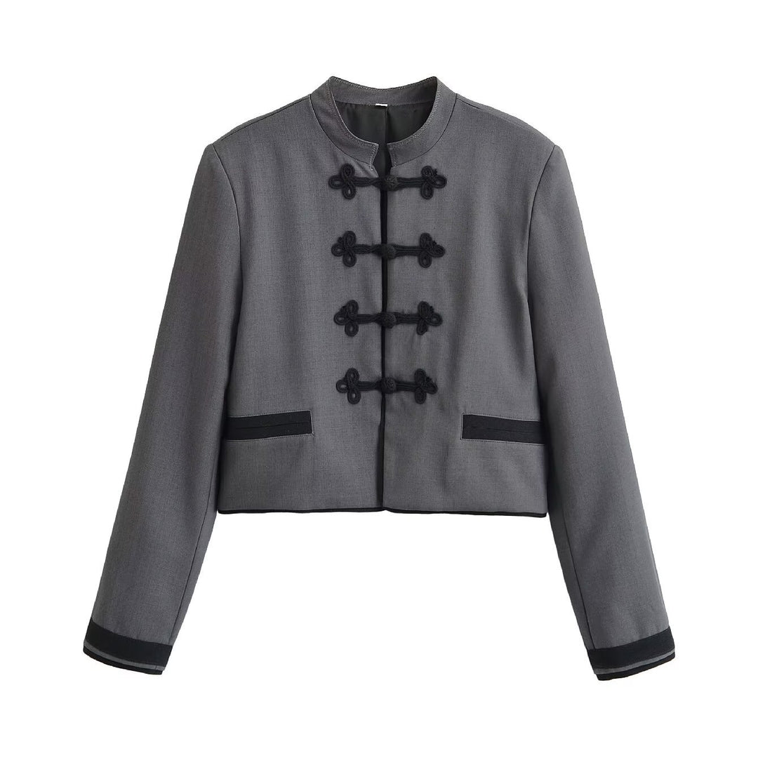 Damen Kurzjacke mit Mandarinkragen und dekorativen Knotenverschlüssen Nord Taschen