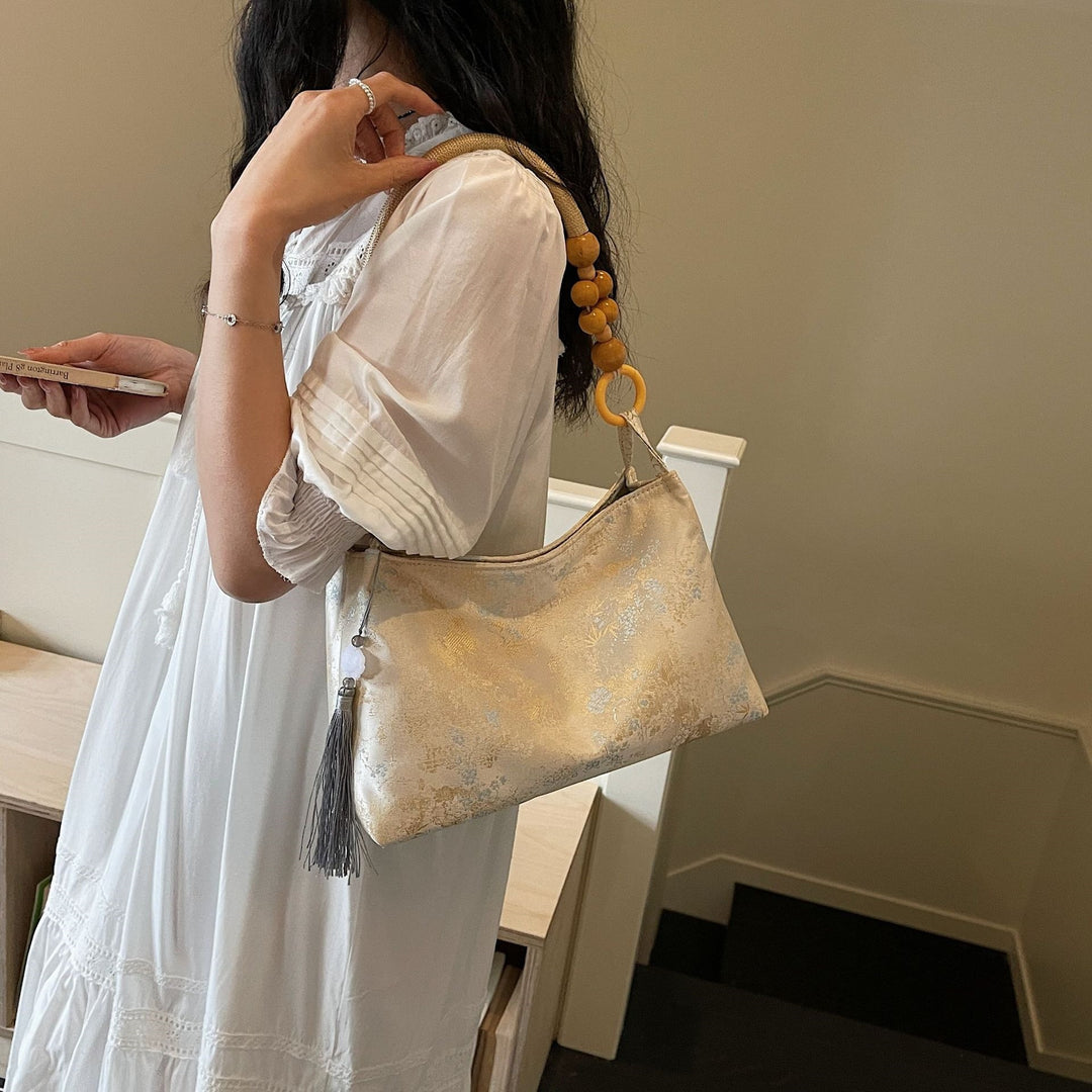 Damen elegante Umhängetasche mit einzigartigem Blumenmuster und modischen Holzgriffen Nord Taschen