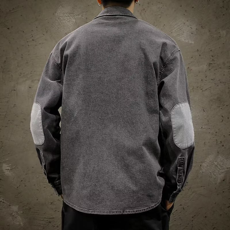 Herren Relaxed-Jeanshemdjacke im Vintage-Wash mit Ellbogen-Patches und aufgesetzter Brusttasche Nord Taschen