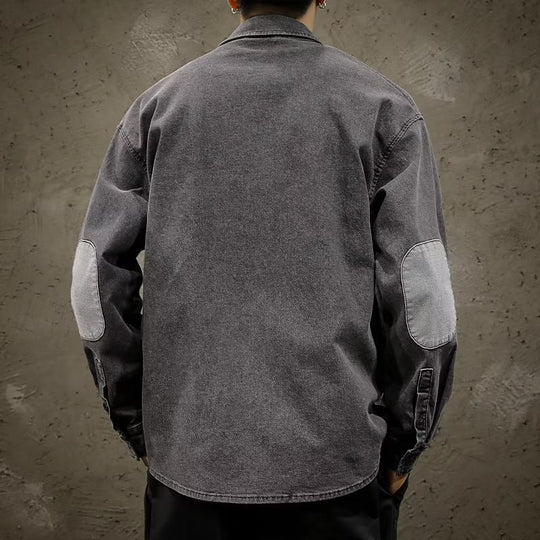 Herren Relaxed-Jeanshemdjacke im Vintage-Wash mit Ellbogen-Patches und aufgesetzter Brusttasche Nord Taschen