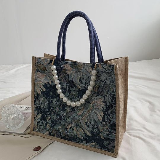 Damen Einkaufstasche mit floralem Jacquard-Muster und eleganter Perlenverzierung Nord Taschen
