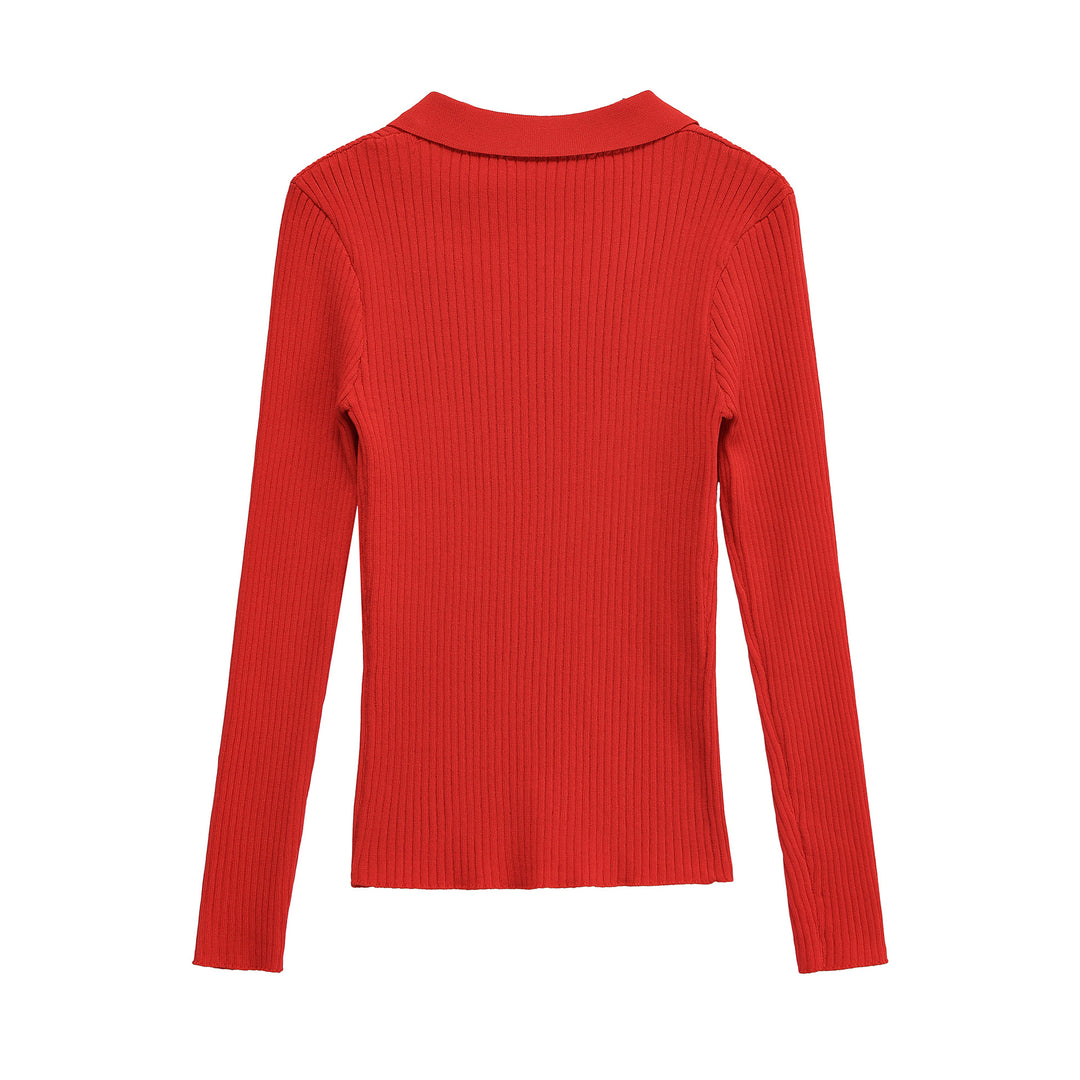 Damen Gerippter Feinstrick-Polo mit tiefem V-Ausschnitt und Brusttaschen Nord Taschen