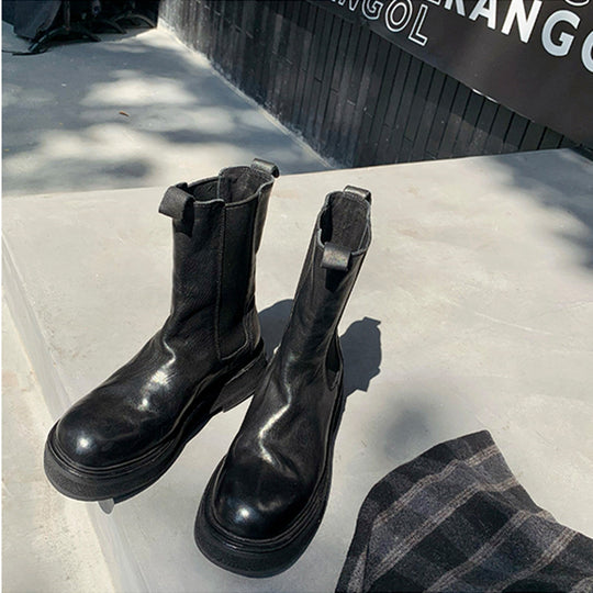 Damen Mid‑Calf Chelsea‑Boots aus Glattleder mit markanter Plateau‑Laufsohle und Zuglaschen Nord Taschen