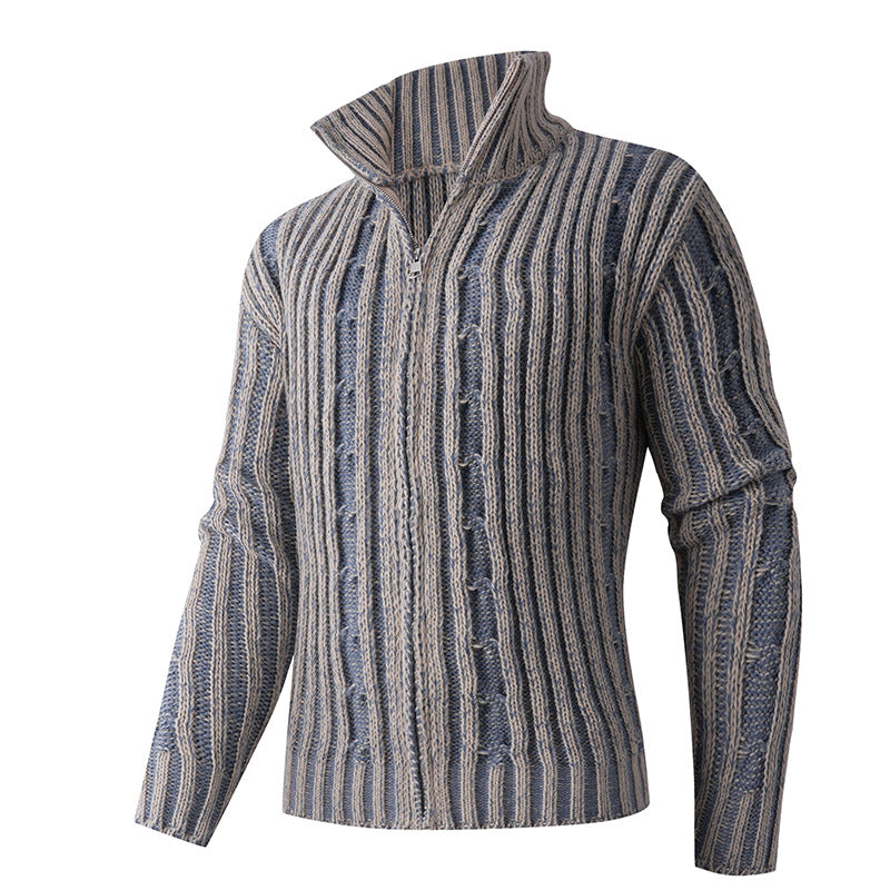 Herren Strickcardigan mit Zopfmuster, Stehkragen und durchgehendem Reißverschluss Nord Taschen