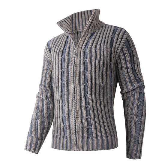 Herren Strickcardigan mit Zopfmuster, Stehkragen und durchgehendem Reißverschluss Nord Taschen