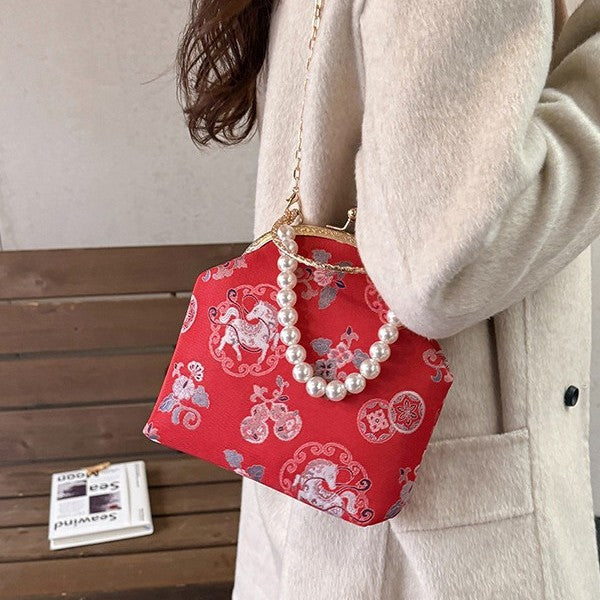 Damen elegante Umhängetasche im Vintage-Stil mit Perlenverzierung Nord Taschen