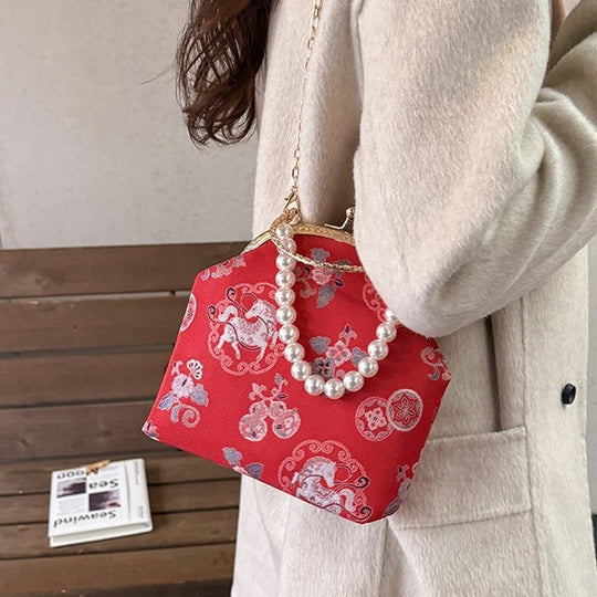 Damen elegante Umhängetasche im Vintage-Stil mit Perlenverzierung Nord Taschen