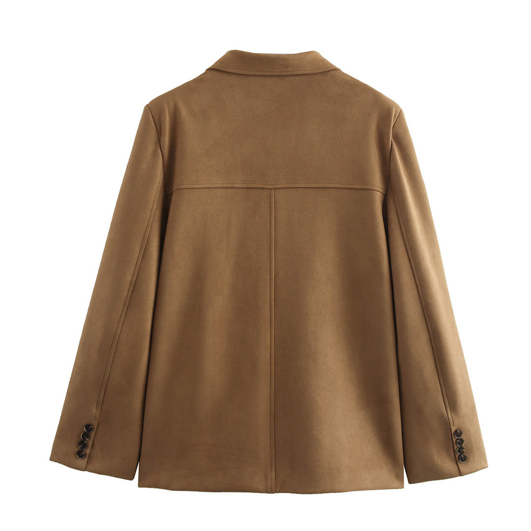 Damen elegante Velours-Optik Blazerjacke mit Reverskragen und Pattentaschen Nord Taschen