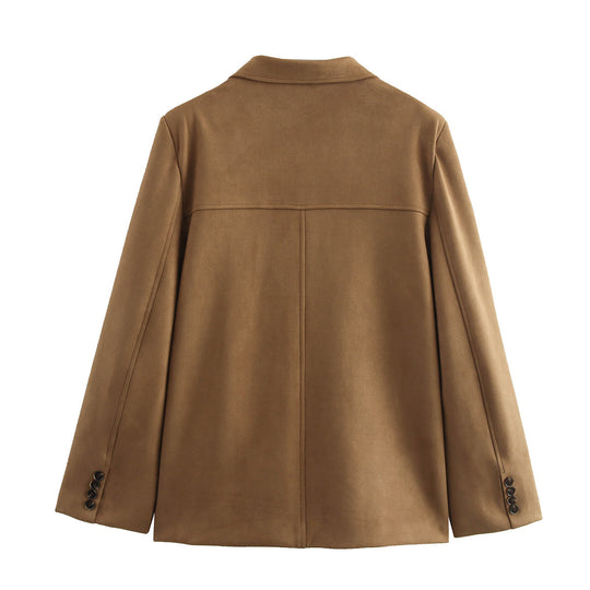 Damen elegante Velours-Optik Blazerjacke mit Reverskragen und Pattentaschen Nord Taschen