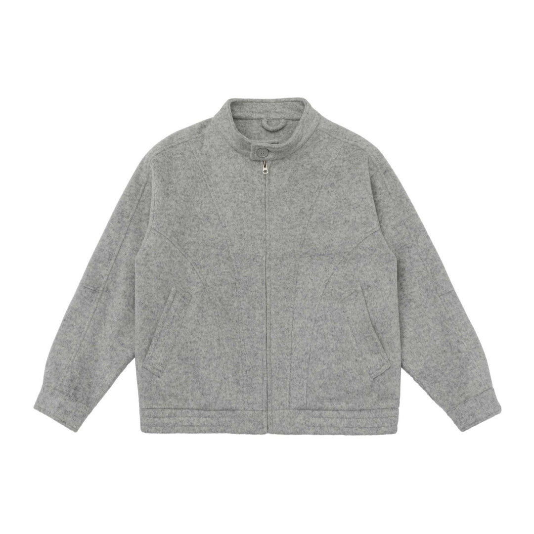 Unisex Kastig geschnittene Wollmix-Blousonjacke mit hohem Stehkragen und verdecktem Reißverschluss Nord Taschen