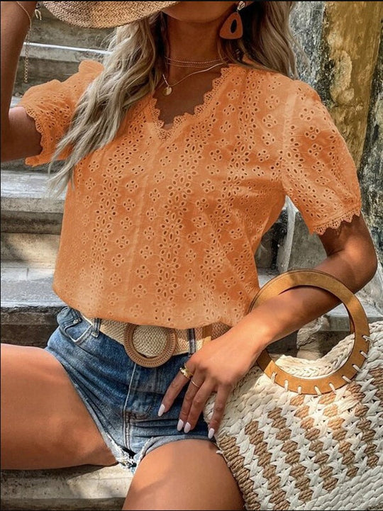 Damen Bluse mit Lochstickerei
