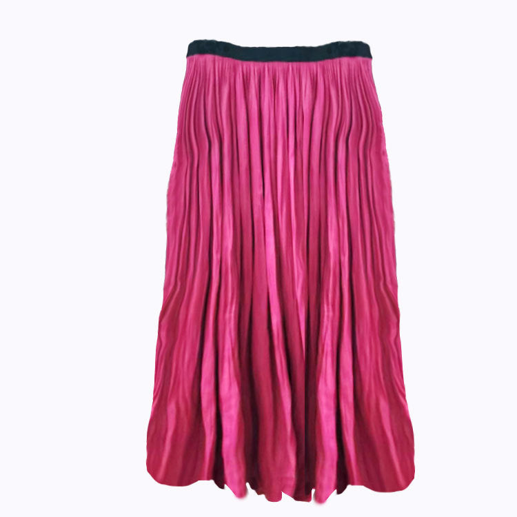 Damen plissierter Maxirock mit hoher Taille und fließendem Satinfall Nord Taschen