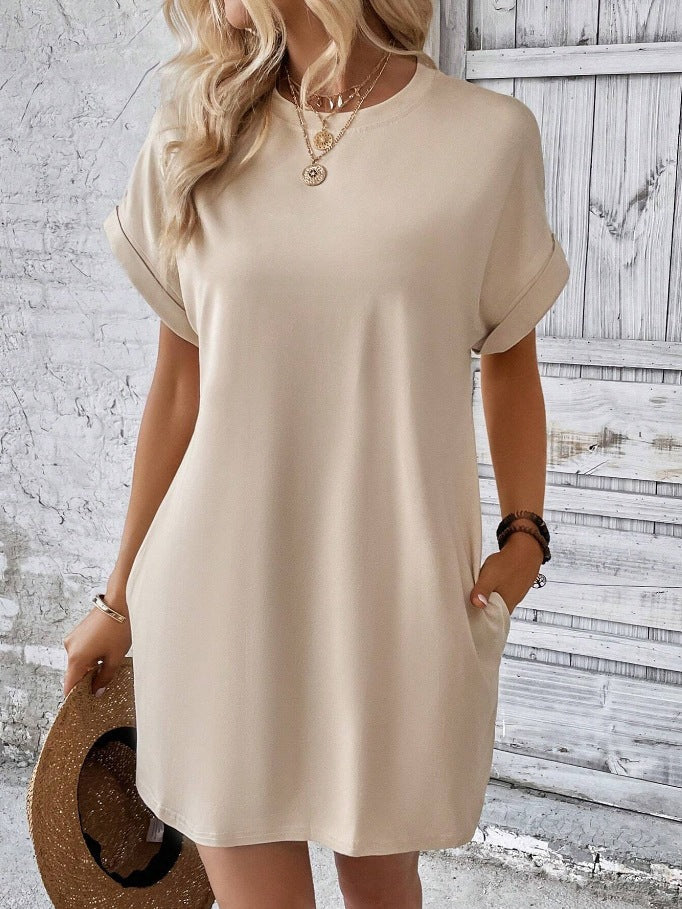 Damen Lockeres T-Shirt-Kleid mit praktischen Taschen und lässigem Design