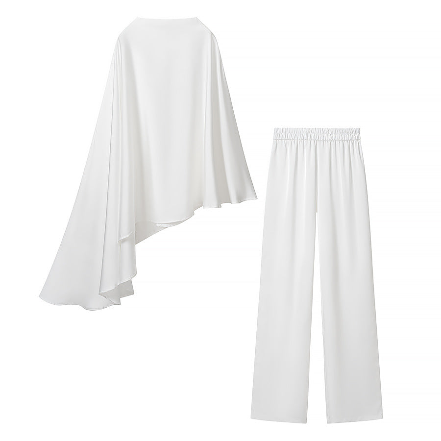 Damen Zweiteiliges Chiffon-Cape mit asymmetrischem Saum und Hose mit elastischem Bund Nord Taschen