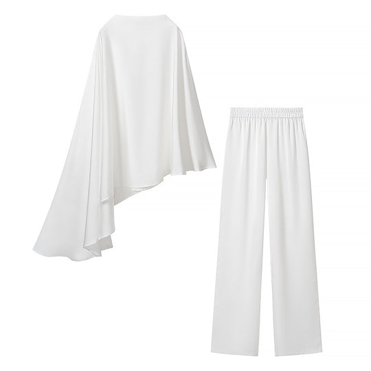 Damen Zweiteiliges Chiffon-Cape mit asymmetrischem Saum und Hose mit elastischem Bund Nord Taschen