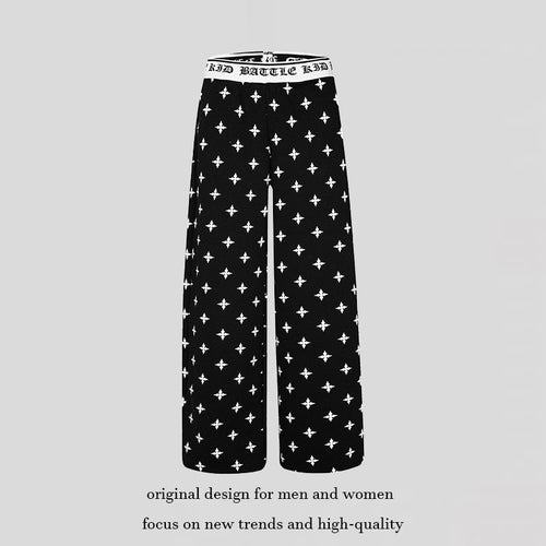 Damen Extraweite Komfort-Loungehose im Palazzo-Schnitt mit bedrucktem Elastikbund und Allover-Ornamentprint Nord Taschen