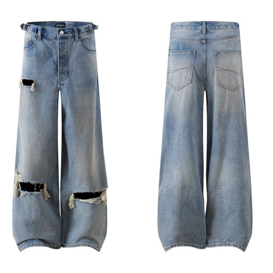 Damen Weite Distressed Denim-Palazzo-Jeans mit hohem Bund und Riss-Details Nord Taschen