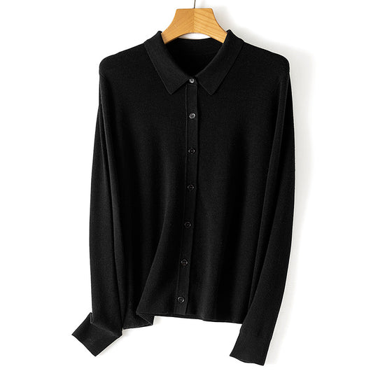 Damen Feiner Strickcardigan mit Hemdkragen und durchgehender Knopfleiste Nord Taschen