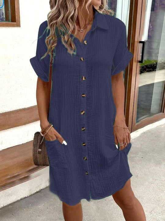 Damen Hemdkleid mit Knopfleiste und praktischen Taschen