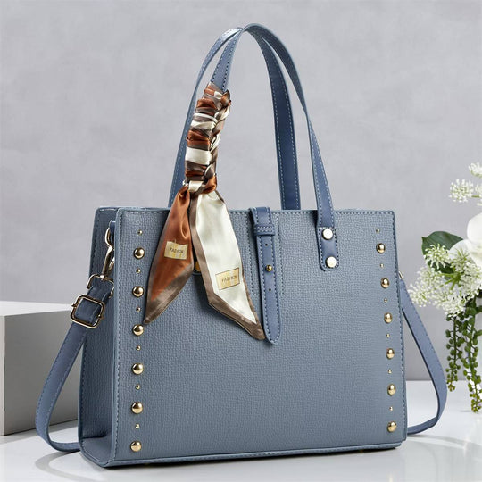 Damen elegante Tote-Handtasche mit goldenen Nieten und modischem Schal Nord Taschen