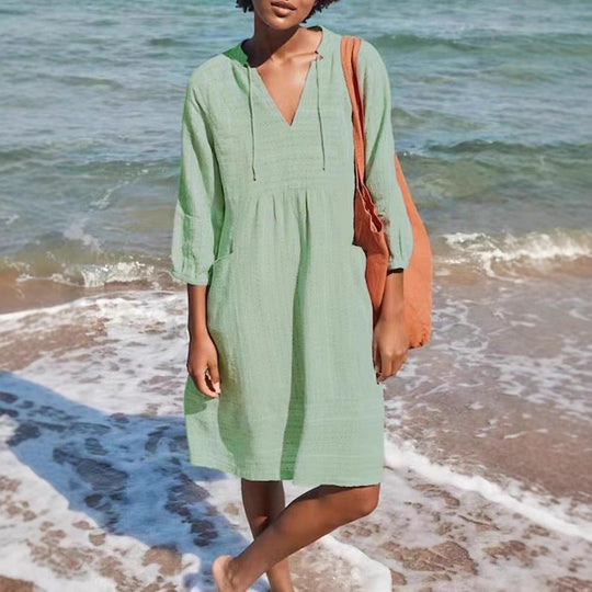Damen lässiges Sommerkleid mit Kapuze und Taschen