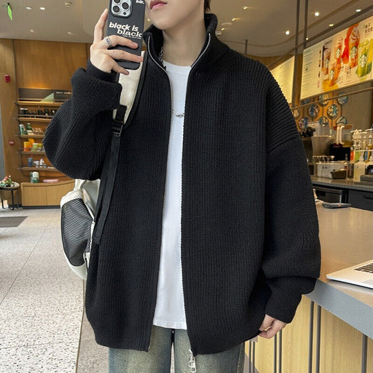 Unisex Oversized Strick-Zipjacke mit Stehkragen und Rippbündchen Nord Taschen