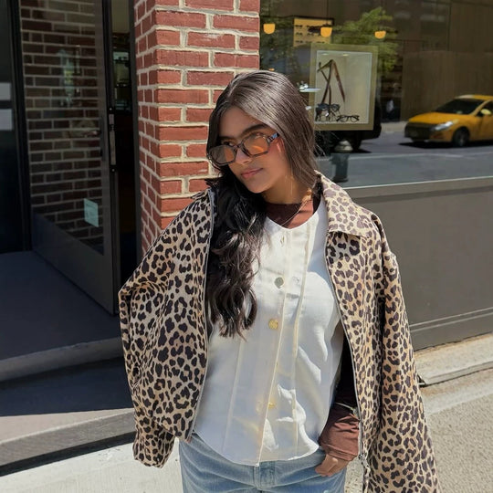 Damen gefütterte Oversize Bomberjacke mit Leopardenmuster und Stehkragen Nord Taschen