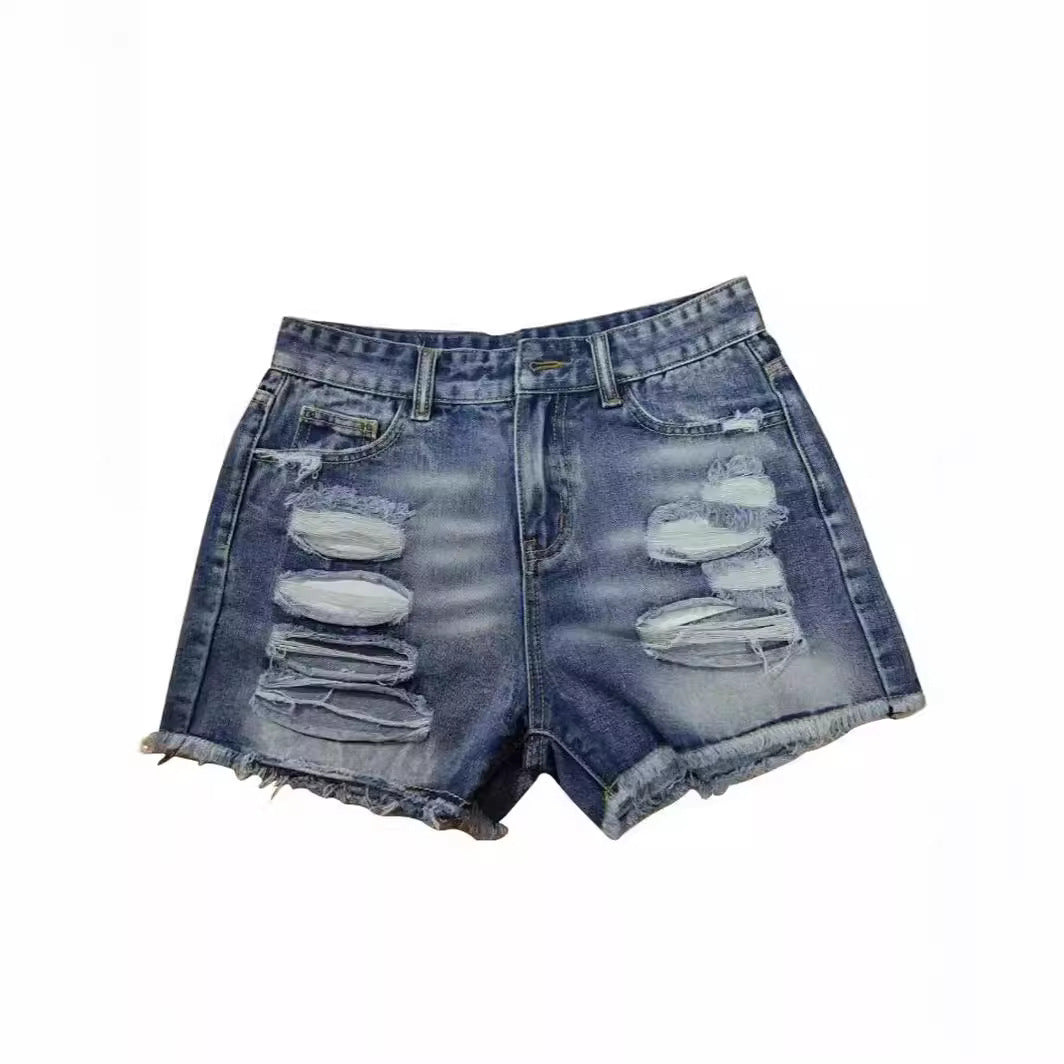 Damen trendige Destroyed Denim-Shorts mit ausgefransten Säumen und modischen Rissdetails
