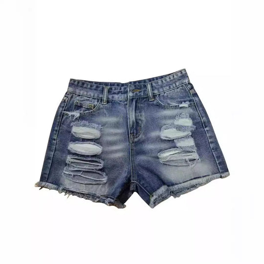 Damen trendige Destroyed Denim-Shorts mit ausgefransten Säumen und modischen Rissdetails