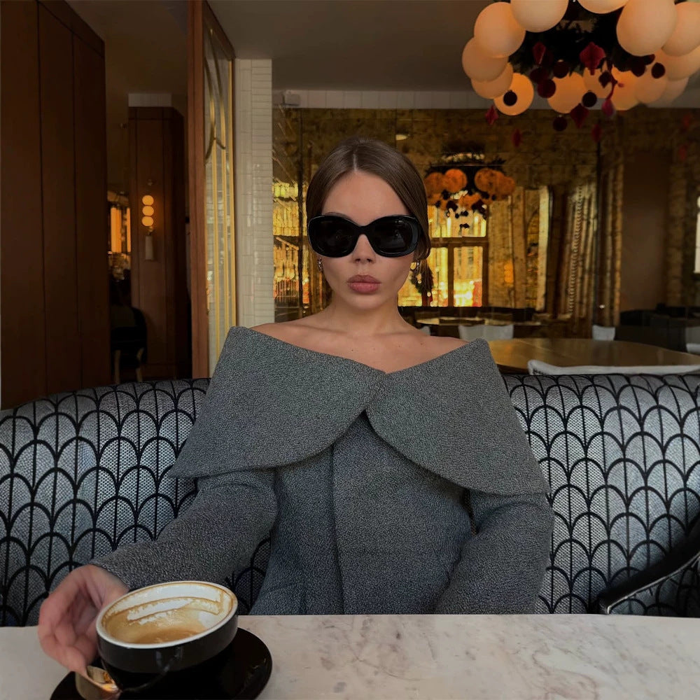 Damen Elegantes Bouclé-Set mit schulterfreiem Jackett und tailliertem Bleistiftrock Nord Taschen