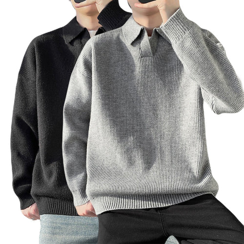 Herren Modischer Grobstrickpullover mit Kragen Nord Taschen