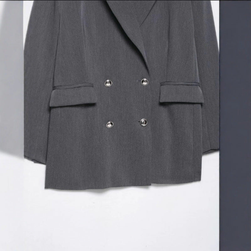 Damen Oversized strukturierter Doppelreiher-Blazer mit weitem Revers und Pattentaschen Nord Taschen
