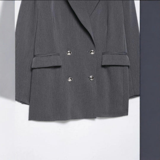 Damen Oversized strukturierter Doppelreiher-Blazer mit weitem Revers und Pattentaschen Nord Taschen
