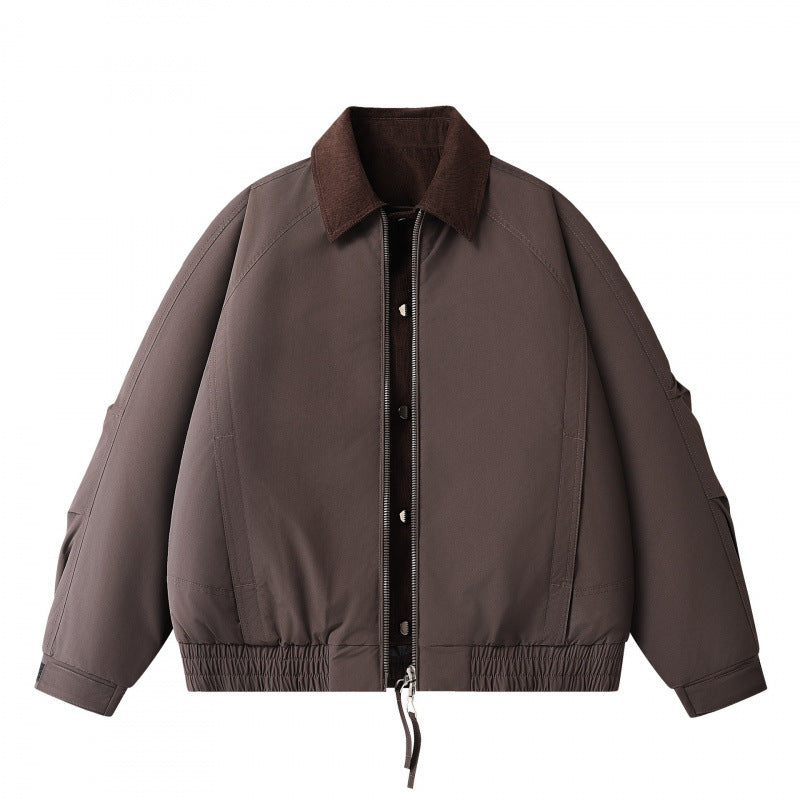 Herren Boxige Kurzjacke mit Cordkragen, doppelter Front und Kordelzugsaum Nord Taschen