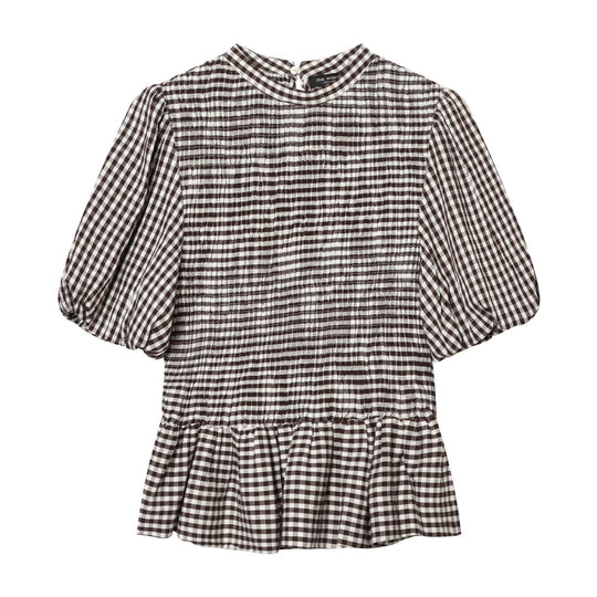 Damen Vichy-Minikleid mit Smokoberteil und Ballonärmeln Nord Taschen