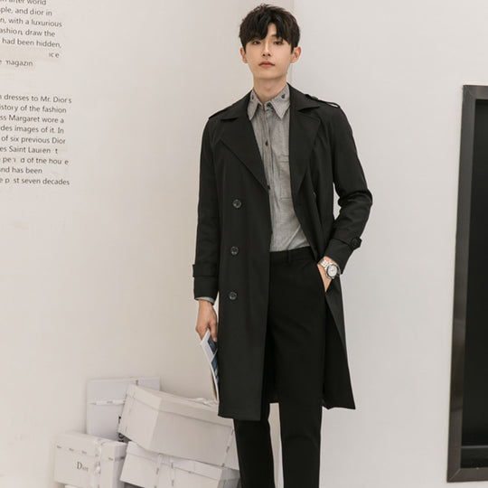 Herren Moderner leichter Trenchcoat mit Doppelreihe Taillengürtel und Schulterpatten Nord Taschen