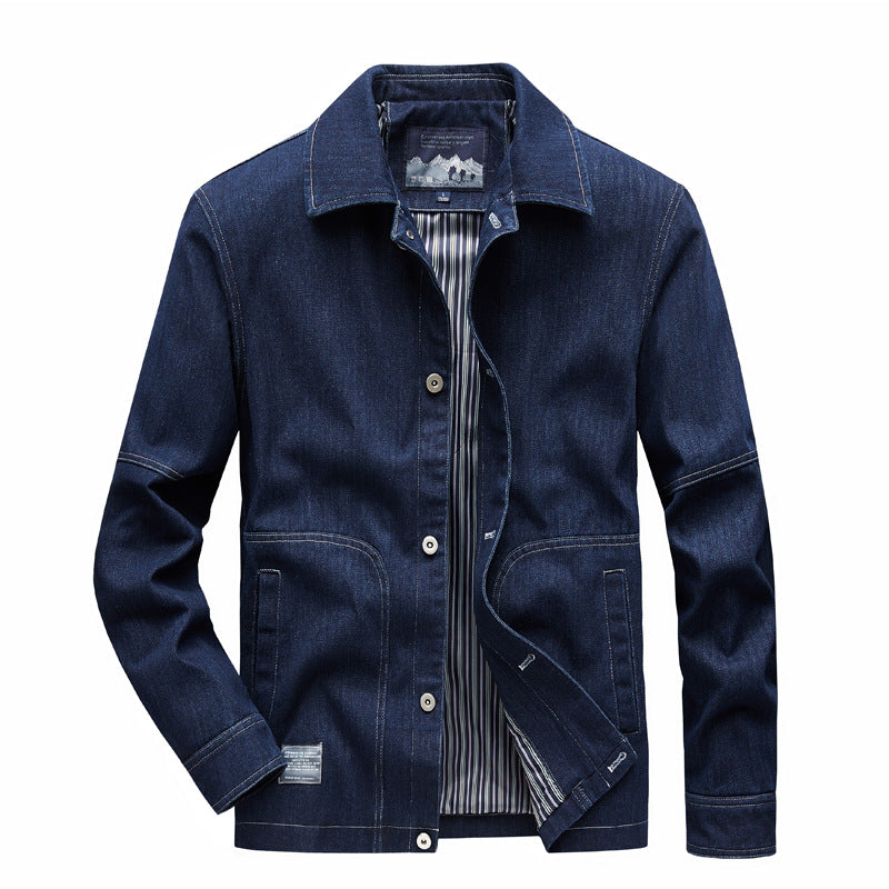Herren Denim-Workerjacke mit geradem Schnitt, Kontrastnähten & gestreiftem Innenfutter Nord Taschen