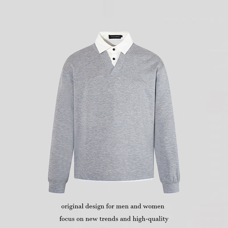 Herren Legeres Sweatshirt mit angenähtem Hemdkragen, V‑Detail und Rippbündchen Nord Taschen