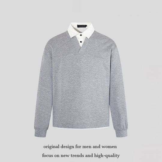 Herren Legeres Sweatshirt mit angenähtem Hemdkragen, V‑Detail und Rippbündchen Nord Taschen