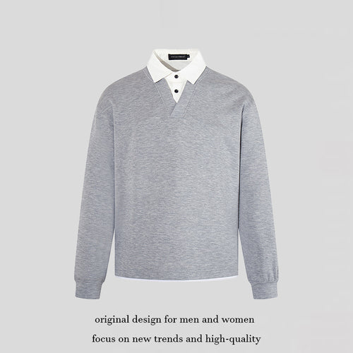 Herren Legeres Sweatshirt mit angenähtem Hemdkragen, V‑Detail und Rippbündchen Nord Taschen