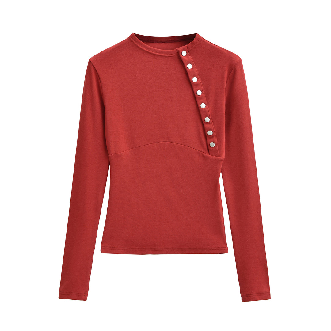 Damen Figurnahes Longsleeve mit asymmetrischer Druckknopfleiste Nord Taschen