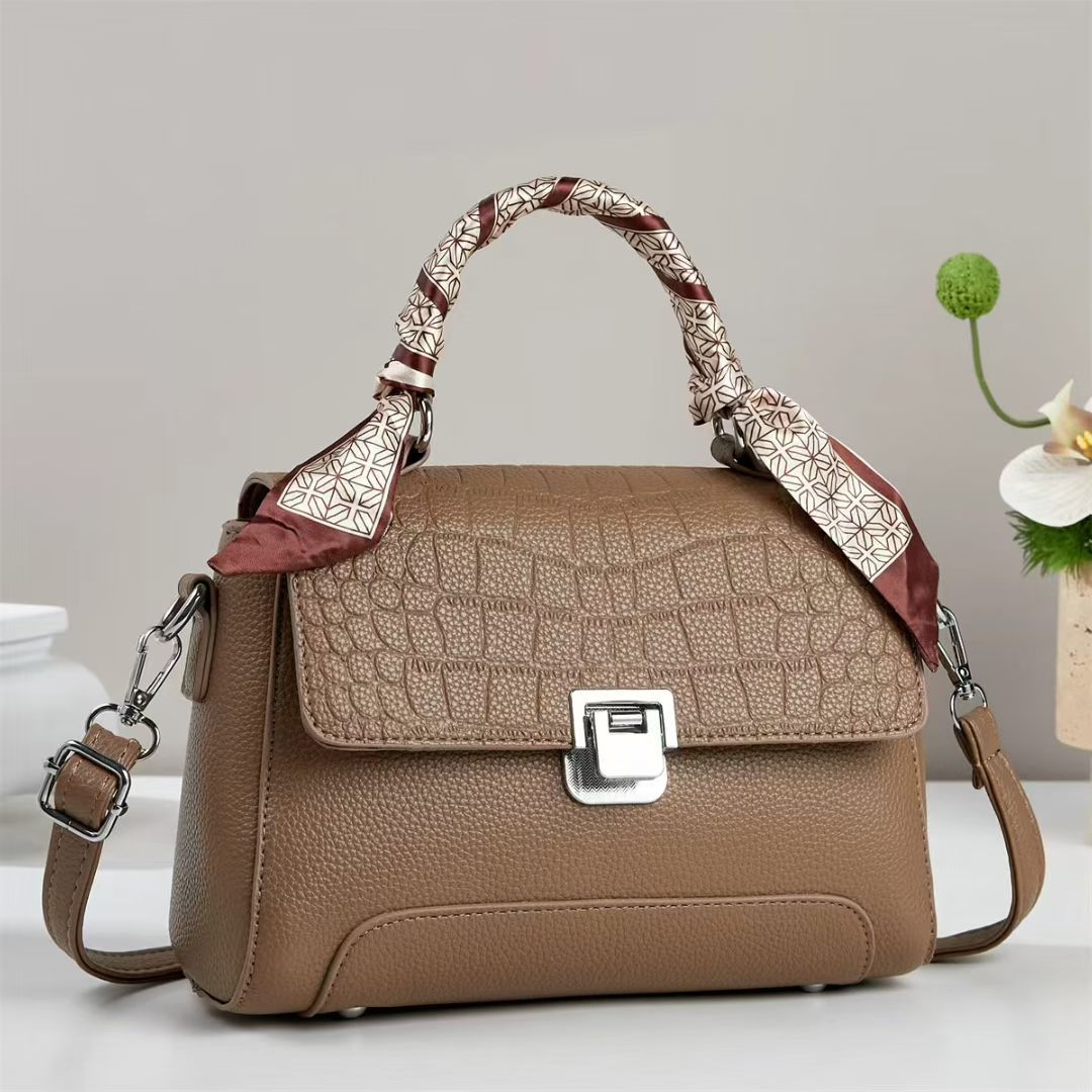 Damen elegante Handtasche mit abnehmbarem Tragegurt und dekorativem Schal Nord Taschen