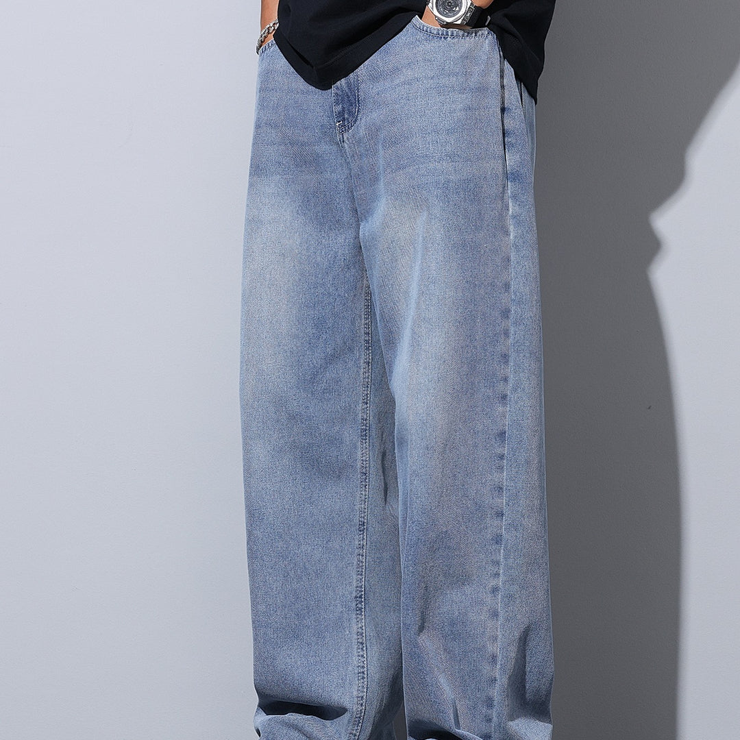 Herren Weite Baggy-Jeans aus leichtem Denim mit tiefer Schrittführung Nord Taschen