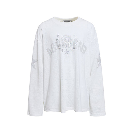 Damen Oversize-Longsleeve aus Baumwolljersey mit Glitter-Sternenprint und Rundhalsausschnitt Nord Taschen